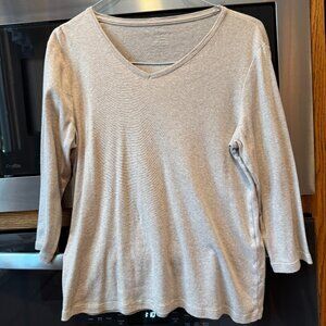 By Chico's Soft Cotton Pull Over V Neck 3/4 Sleeve Beige 2 (L-12)